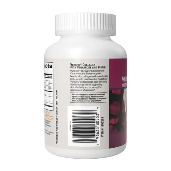 trunature Verisol Collagen Ceramides Biotin Hyaluronic Acid 200 Tablets EXP08/27