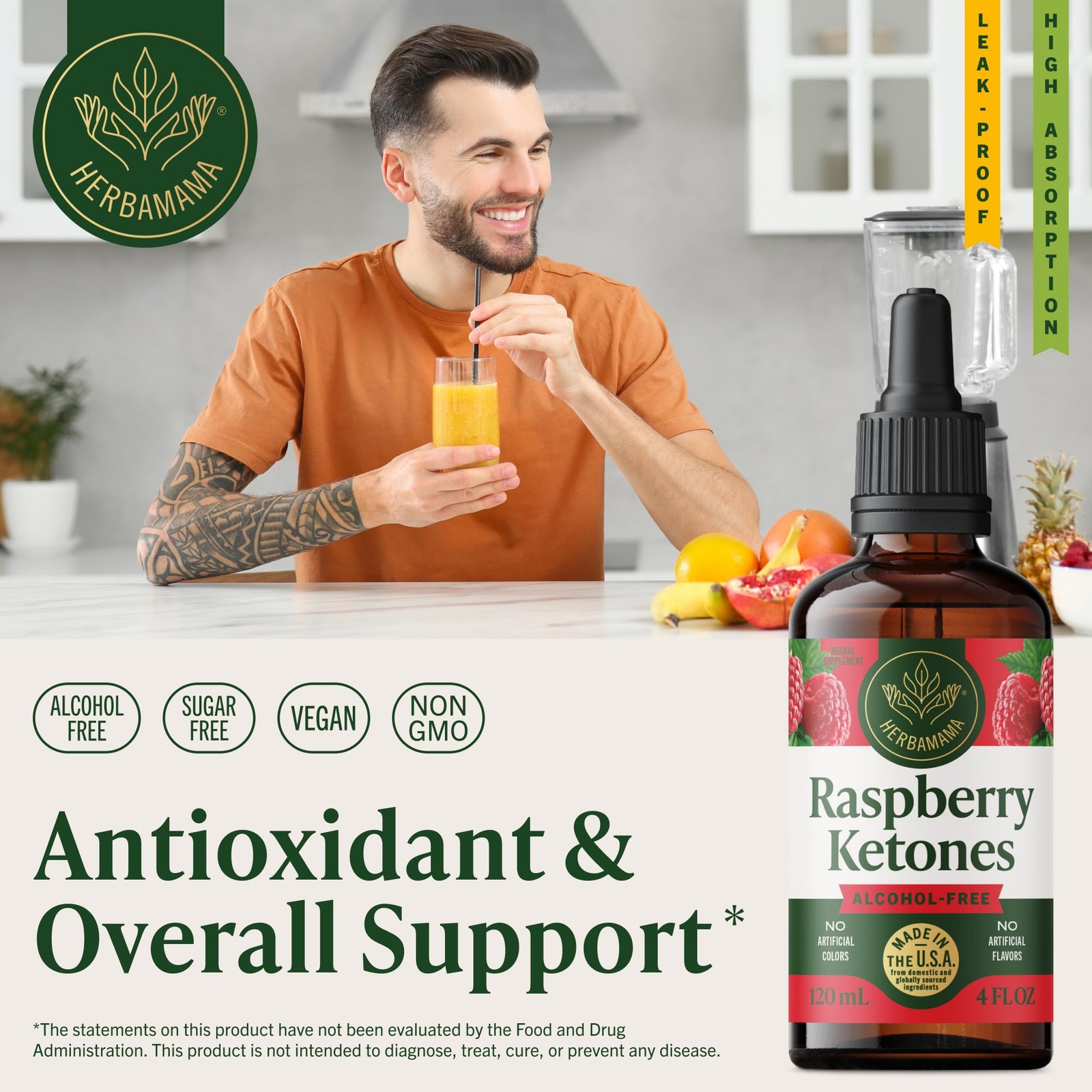 HERBAMAMA Raspberry Ketones Liquid Supplement – Metabolic 4 Fl Oz (Pack of 1)