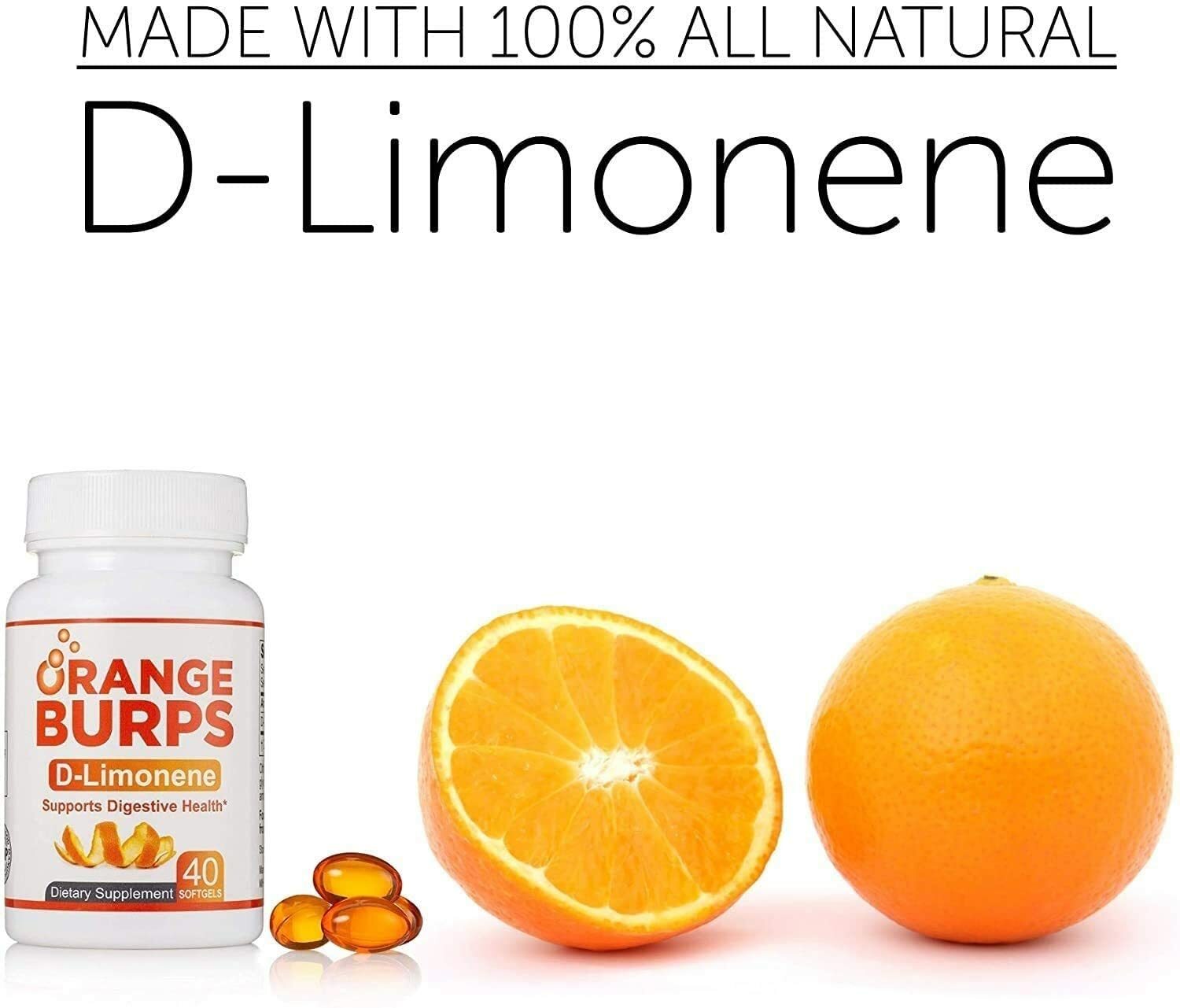 Orange Burps D-Limonene Supplement – Orange Peel Extract – 1 Pack, 40 Softgels
