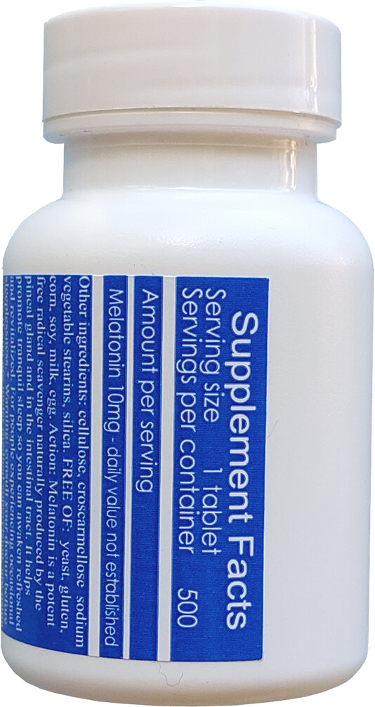 Melatonin 10 mg, 500 count bottle, or 10 (ten) tablet sample pack, Rapid Release