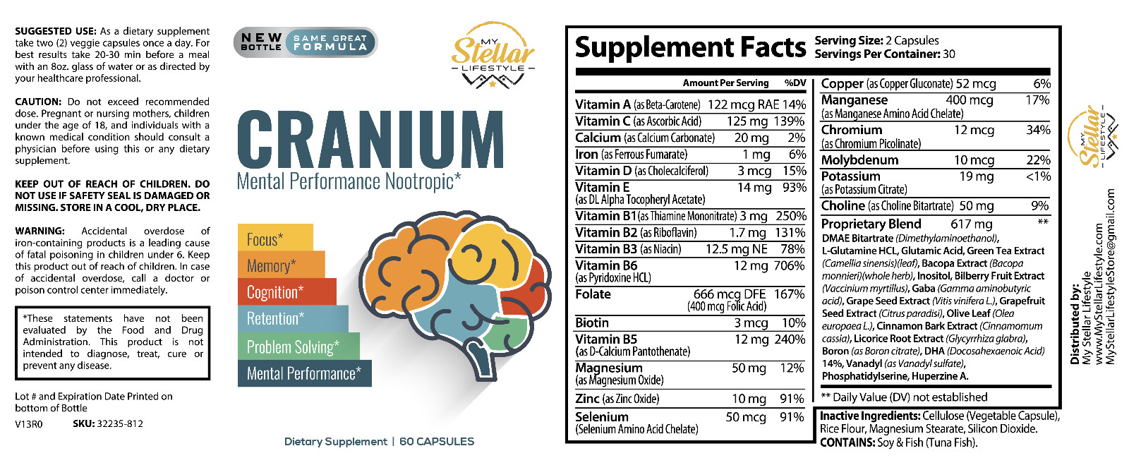 5 Pack Cranium, supports memory, focus & cognitive function-60 Capsules x5