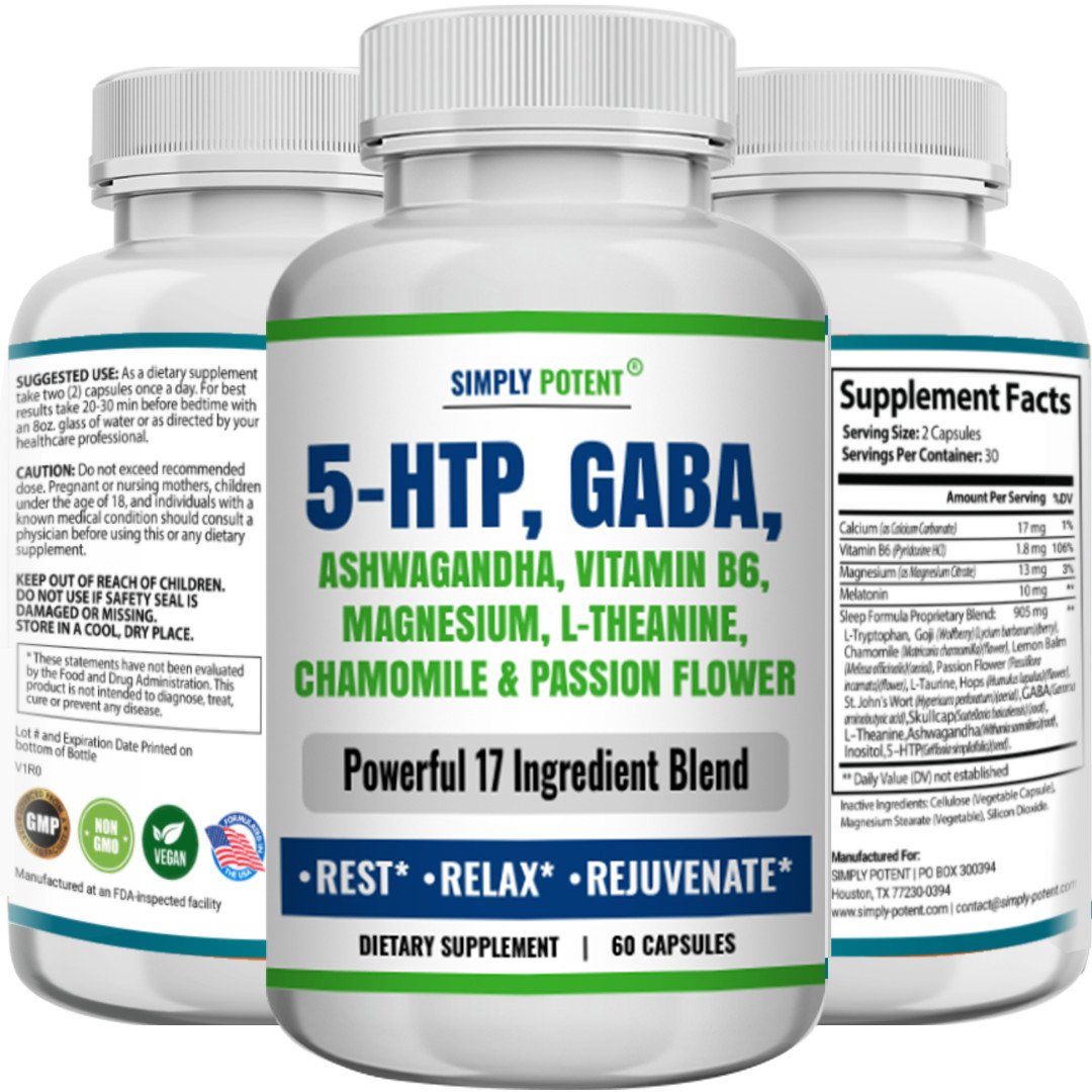 5-HTP, Ashwagandha, GABA+15 Ingredients for Sleep Aid, Relaxation & Rejuvenation