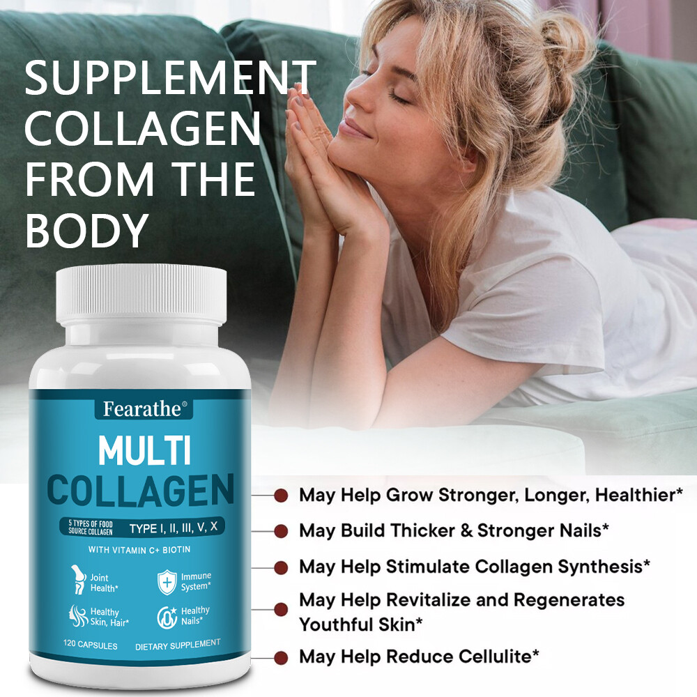 Multi Collagen Peptides 2000mg,Hydrolyzed Protein Peptides (Type I,II,III,V,X)