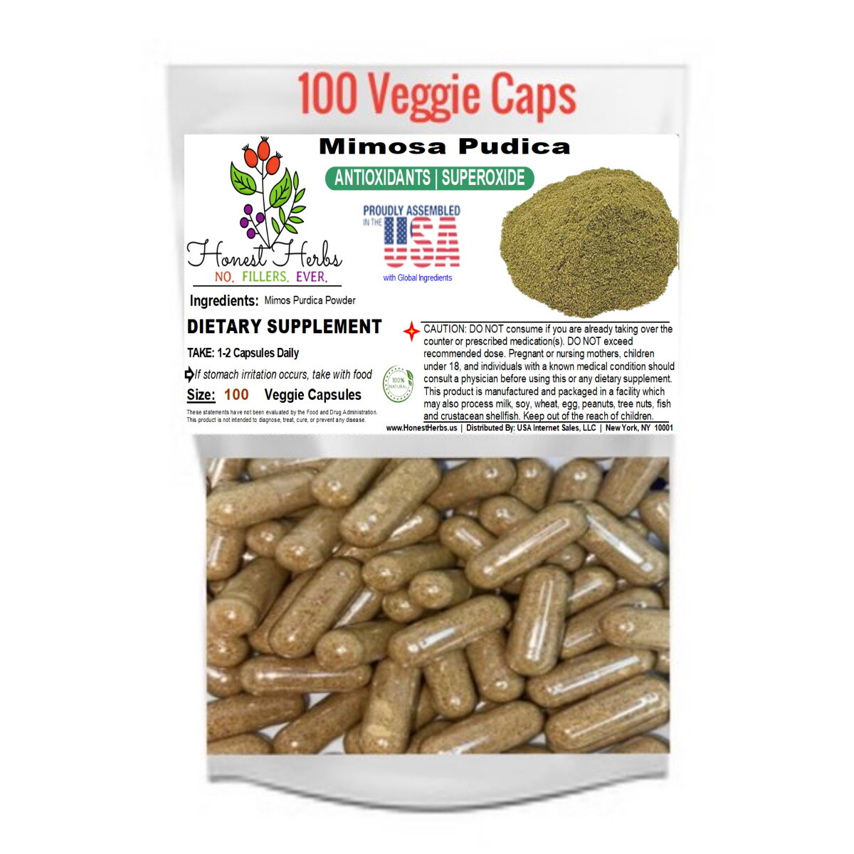 Mimosa Pudica Seed Veggie Caps – Antioxidants – No Filers – 500mg, 100 Caps