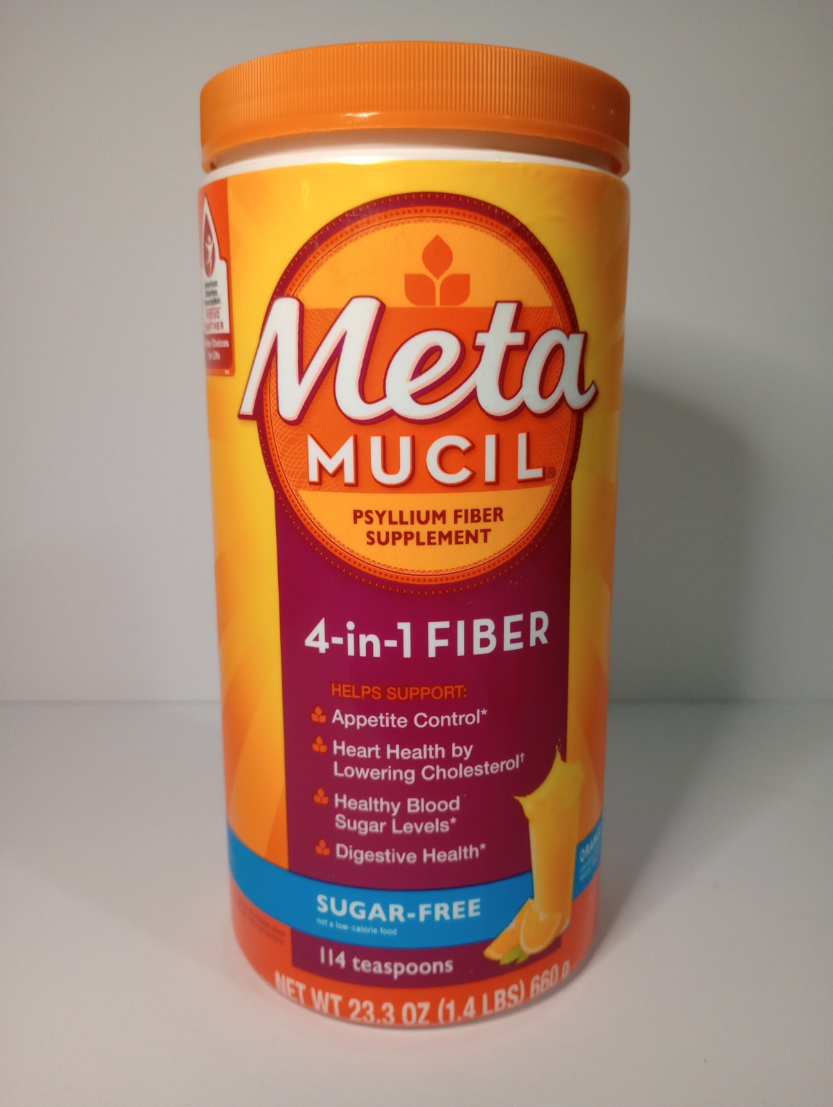 Metamucil Psyllium Husk Fiber Powder Sugar-Free Orange Flavor 23.3 oz