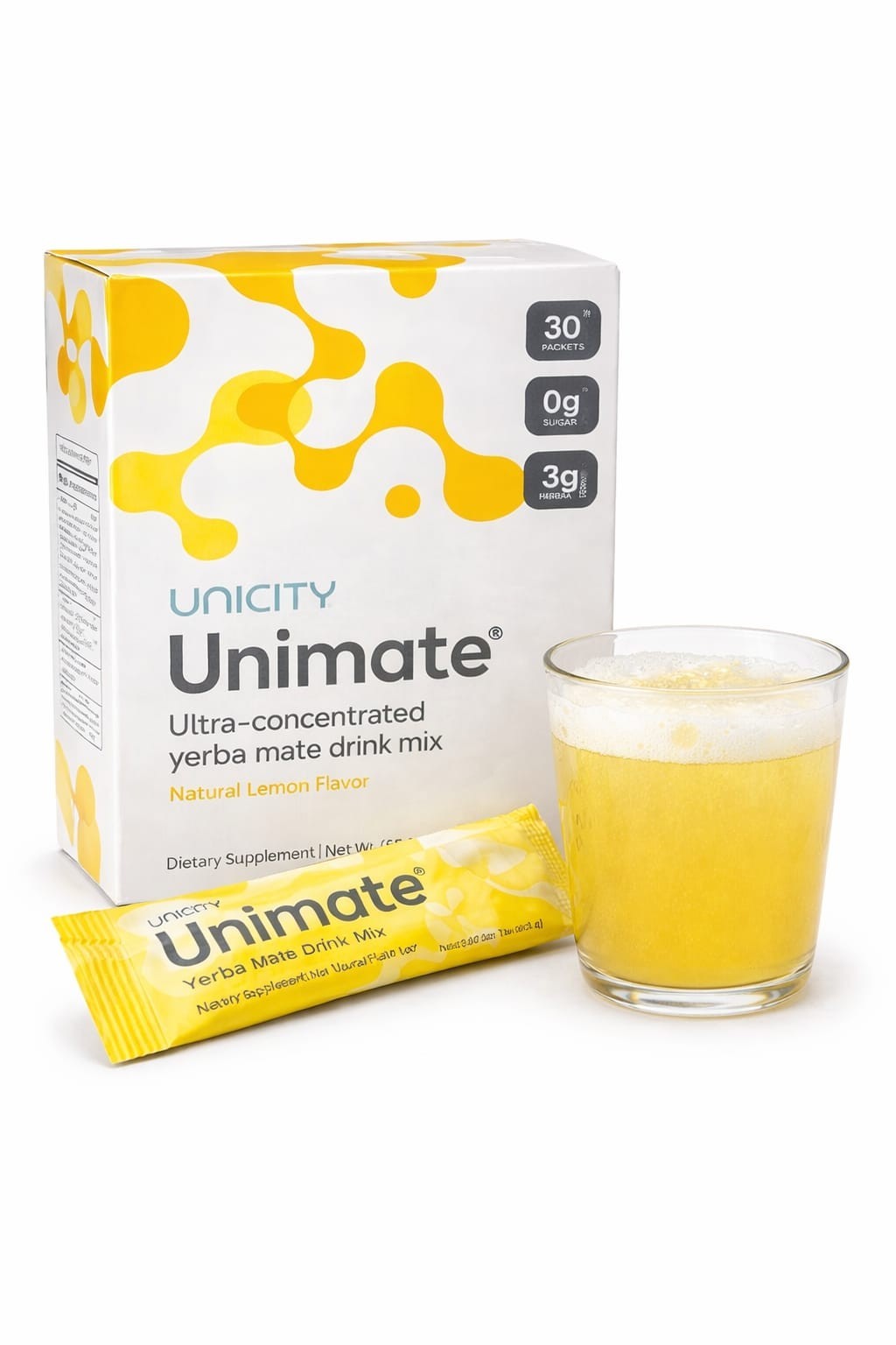 Unicity Unimate Lemon Ginger Drink Mix 30 Stick Packs Energy Focus