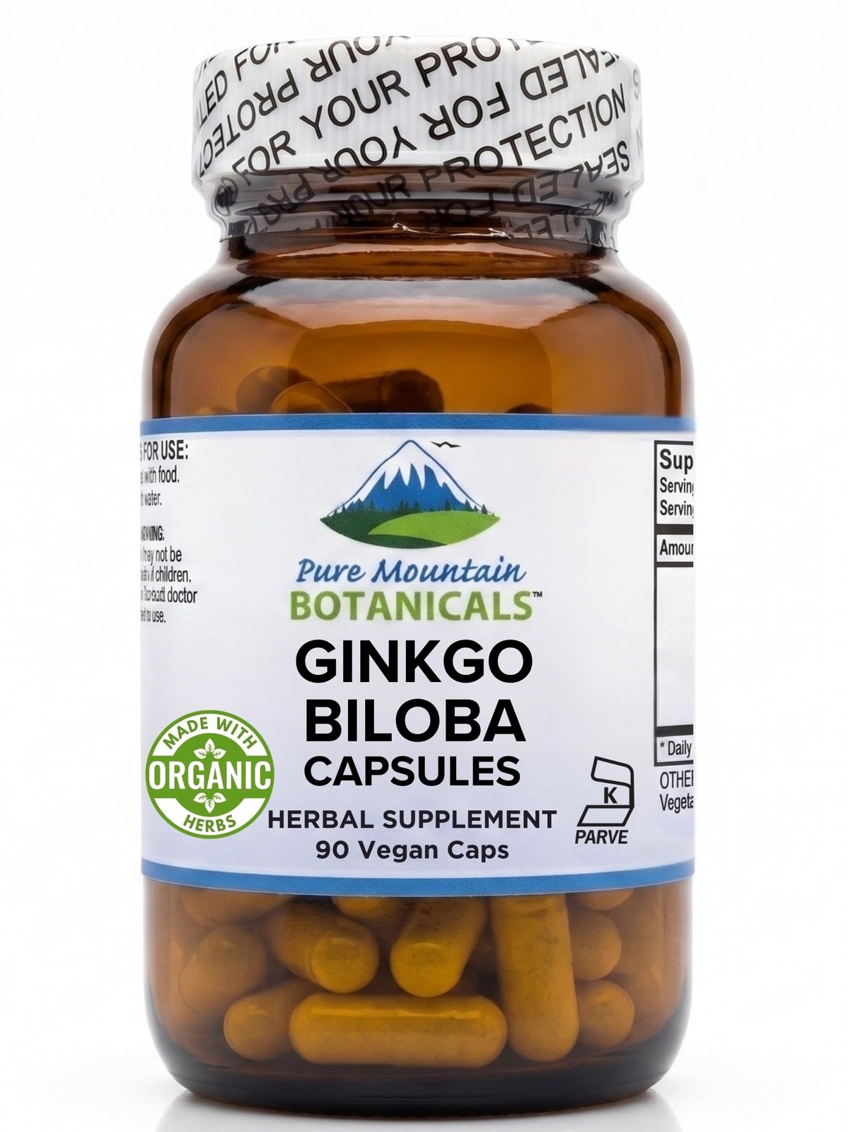 Pure Mountain Botanicals Ginkgo Biloba Capsules – 400mg Organic Ginkgo Biloba
