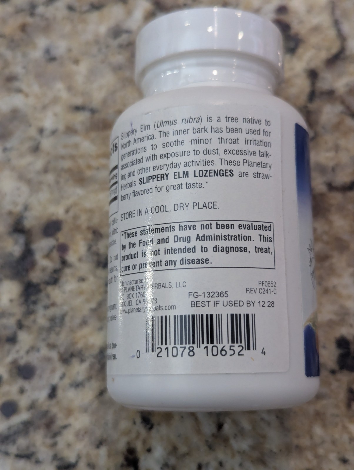 Planetary Herbals Slippery Elm Lozenges Strawberry 100 count exp: 12/2028