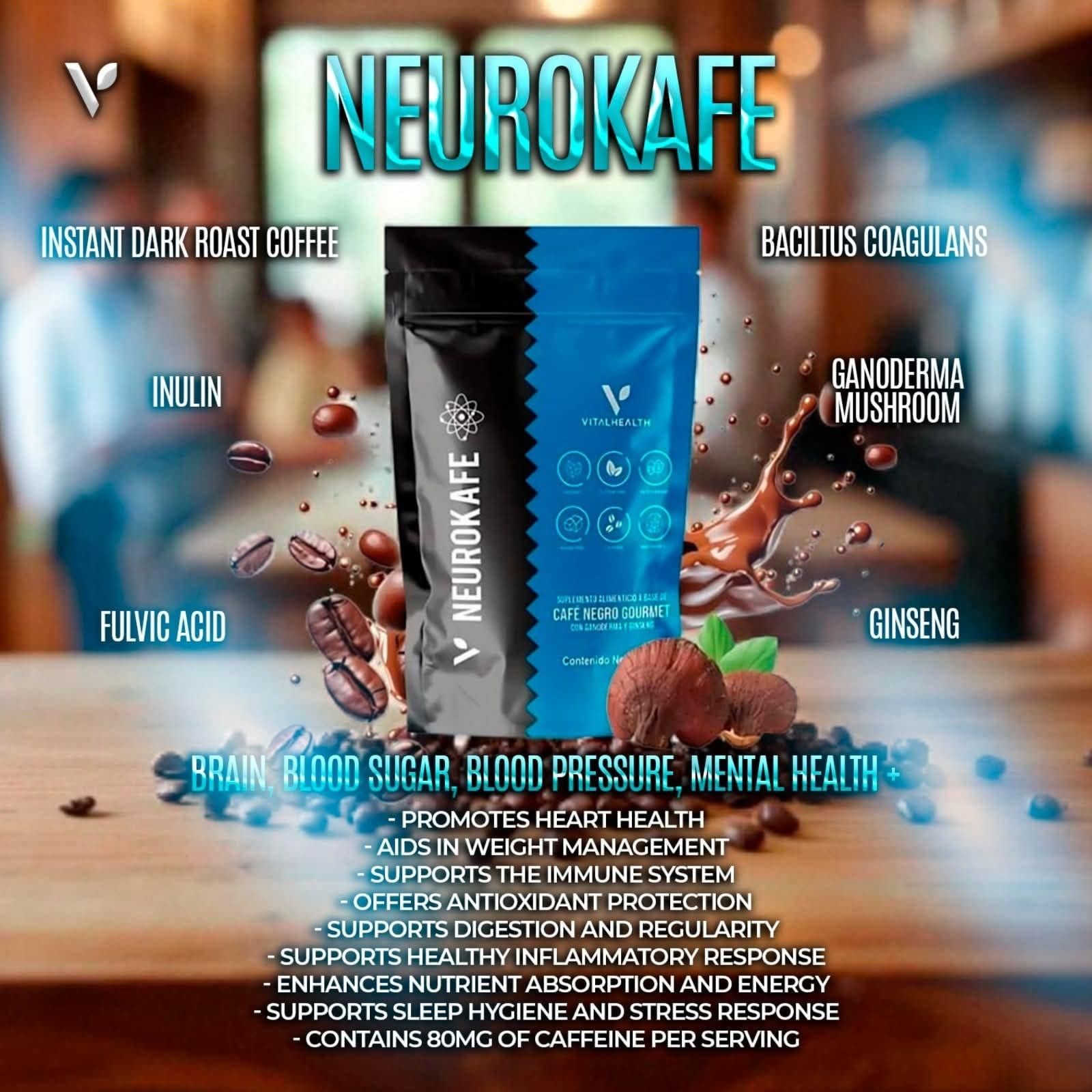 V-Neurokafe Premium Coffee Vegan Keto Friendly Ginseng, Nootropic Blend, 150g