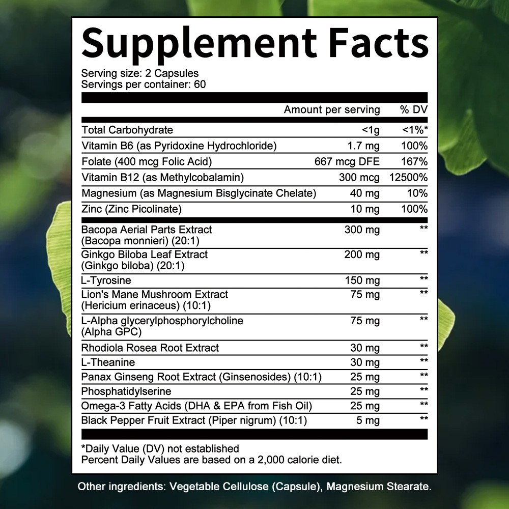 Brain Complex Supplement 30/60/120Caps – Supports Memory, Focus & Mental Clarity
