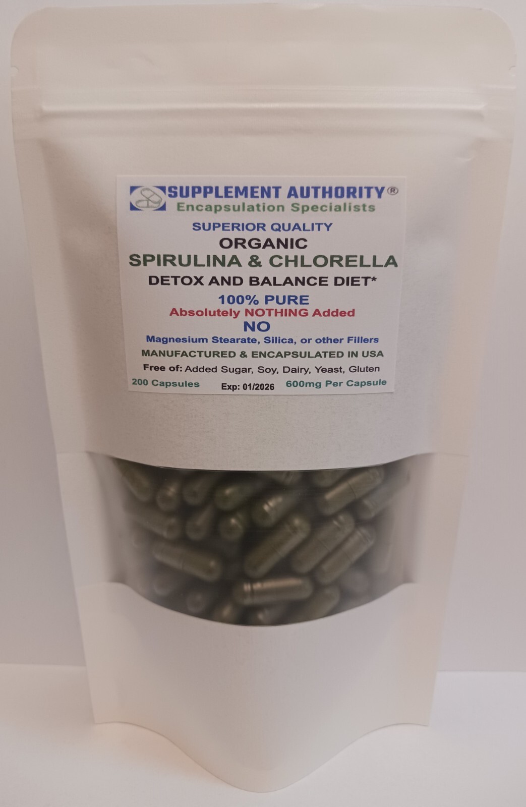 Spirulina & Chlorella Powder Capsules Organic – 200ct- Great Price- Super Fresh!