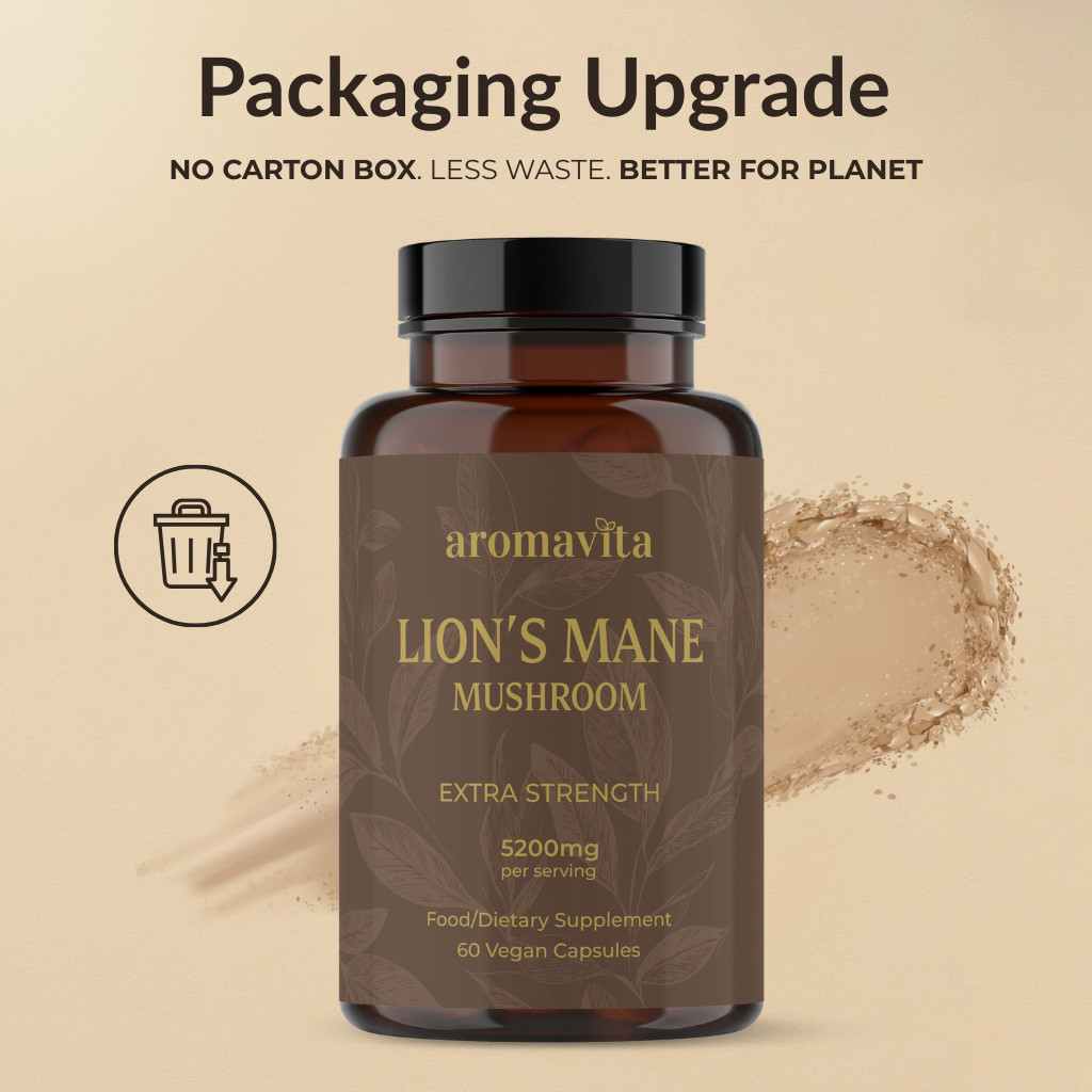 Aromavita Lion’s Mane Mushroom Extra Strength 5200mg per Serving -Mental clarity