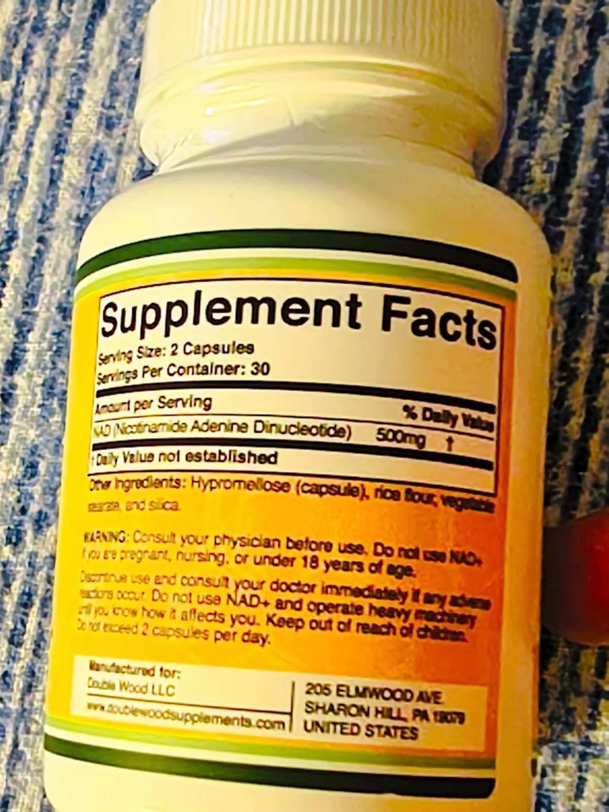 Double Wood Supplements NAD+ Dietary Supplement 500mg 60 Capsules Nicotinamide