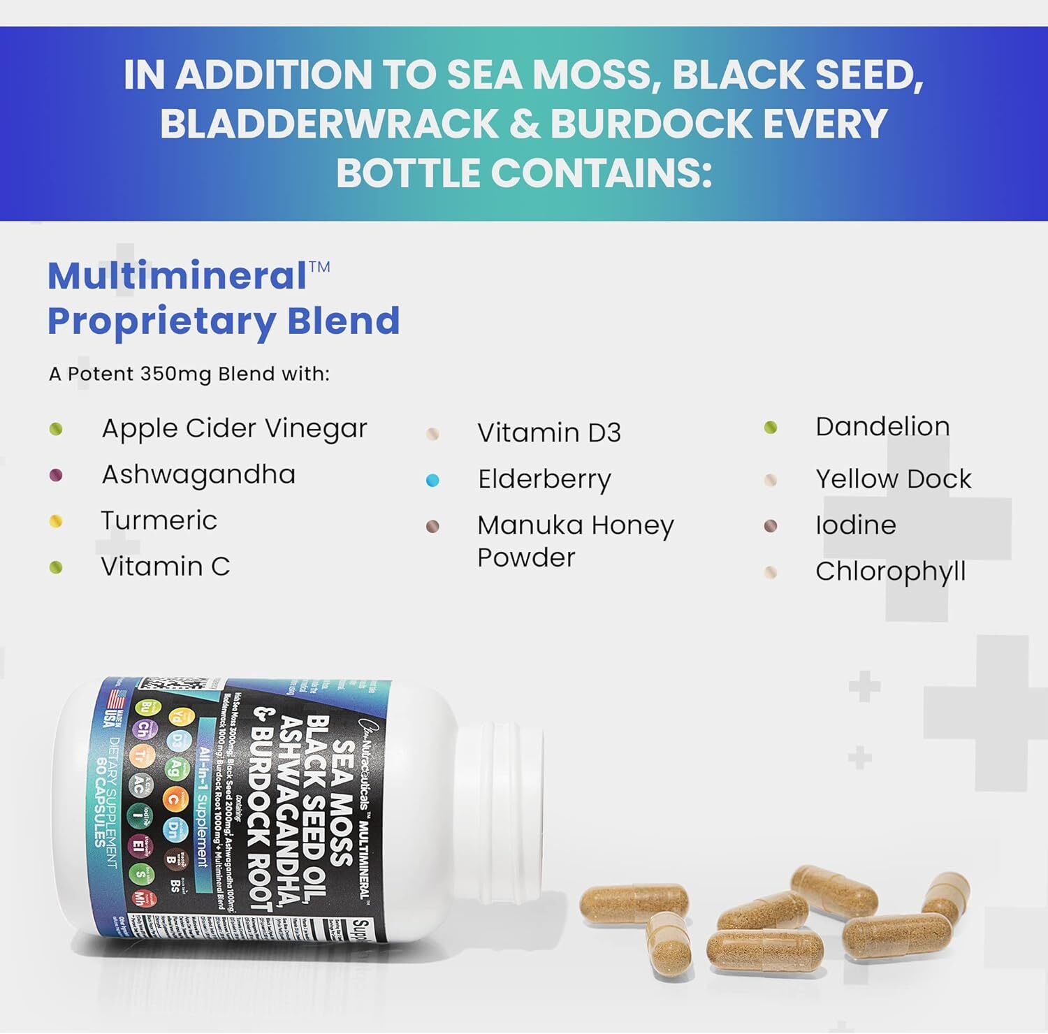Sea Moss 3000mg Black Seed Oil 2000mg Ashwagandha 1000mg Turmeric 1000mg Bladder