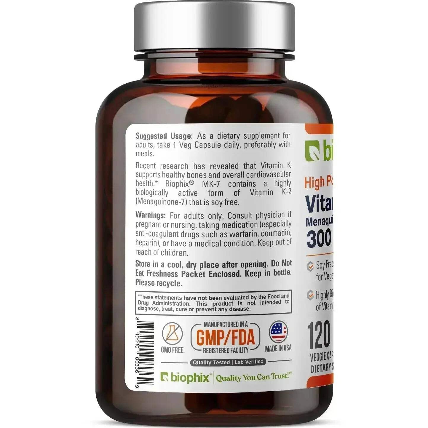 Biophix Vitamin K-2 MK-7 300 mcg 120 Vegetarian Capsules