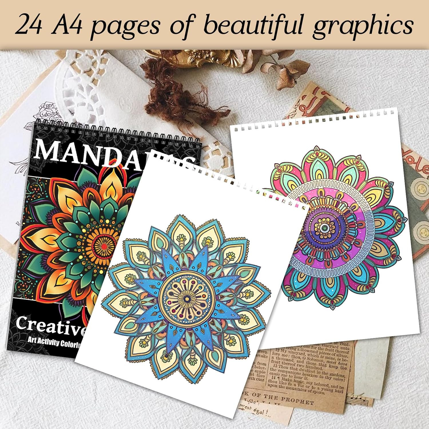Mandala Coloring Books for Adult Women Spiral Bound Page Printed Single-Sided Gi