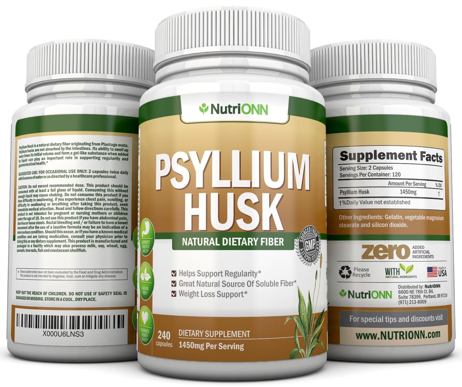 PSYLLIUM HUSK CAPSULES – 1450mg Per Serving – 240 Capsules – Premium Product