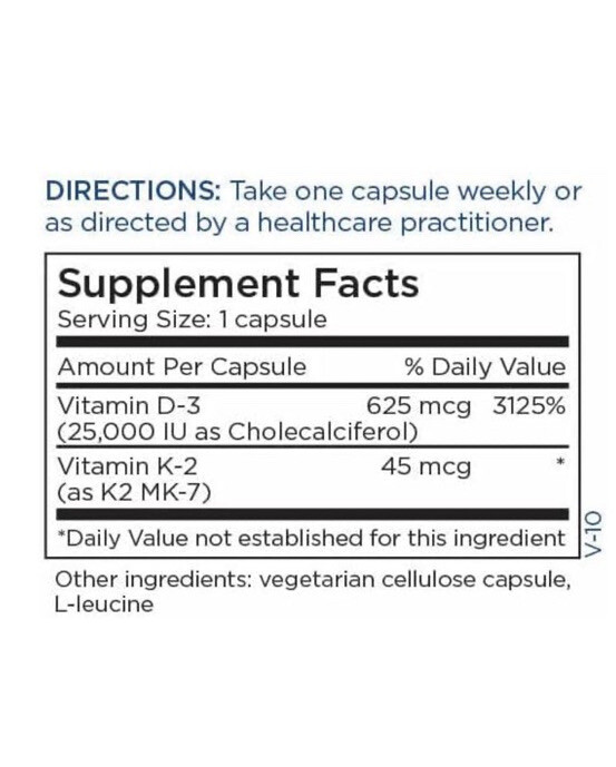 Metabolic Maintenance-Vitamin D3 25000 IU w/Vitamin K2 as Mk7 60 Caps Exp 08/26