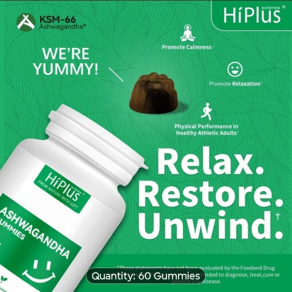 Hiplus Ashwaganda Ksm-66 Gummy 1 Bottle Mixed Berry For Sleep 💤 and Stres