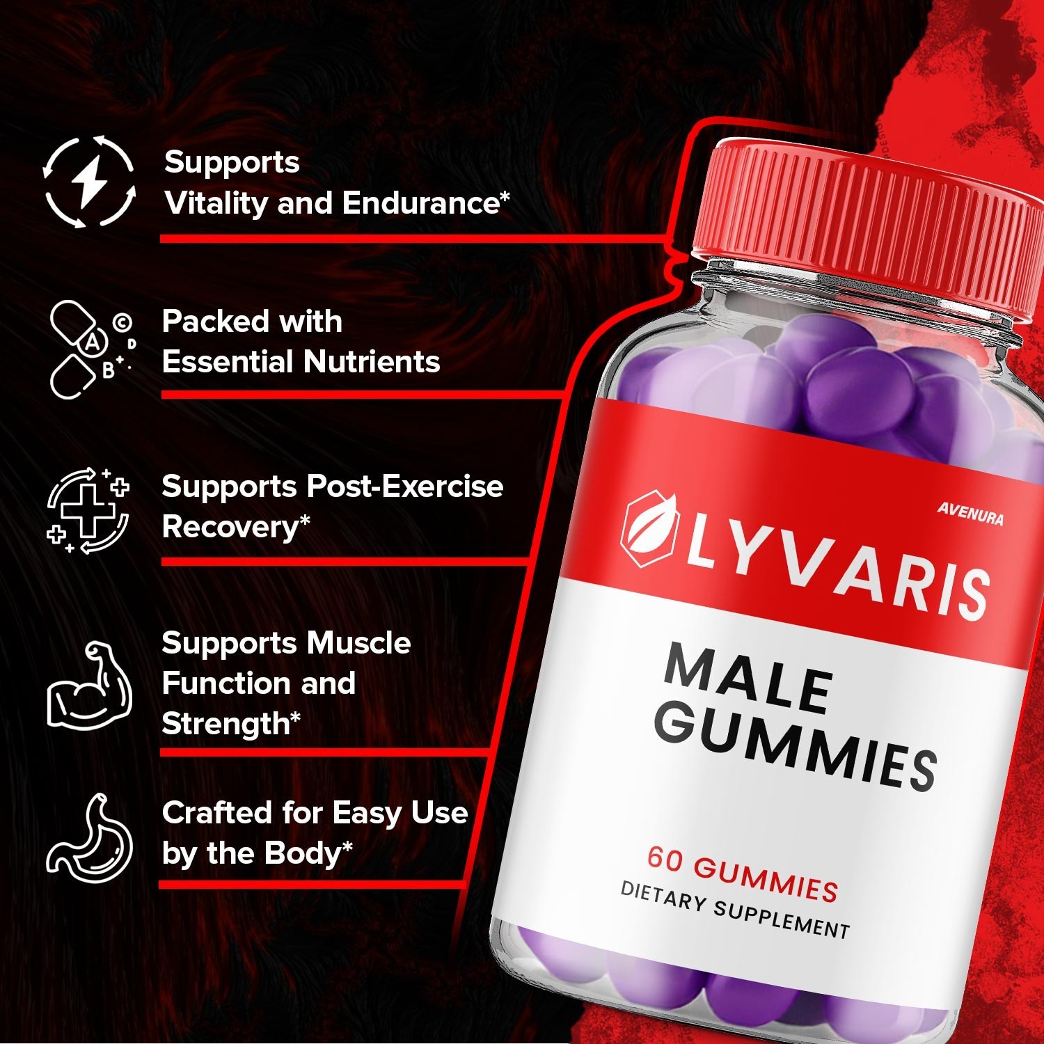 (1 Pack) Lyvaris Men Gummies – Lyvaris Gummy Advanced Formula Vitamins, Energy