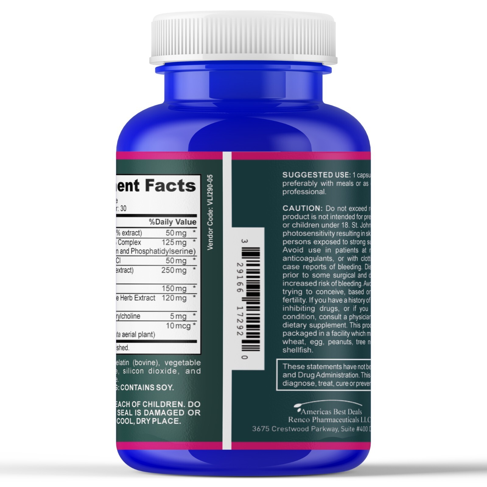 Brain Booster Supplement For Focus, Memory, Clarity, Energy with Ginkgo Biloba