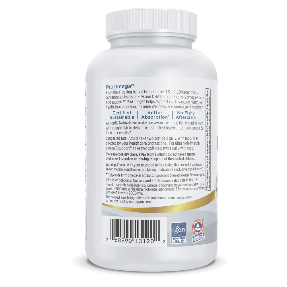 Nordic Naturals ProOmega Soft Gels – Concentrated Omega-3 Fish Oil, 120 Count