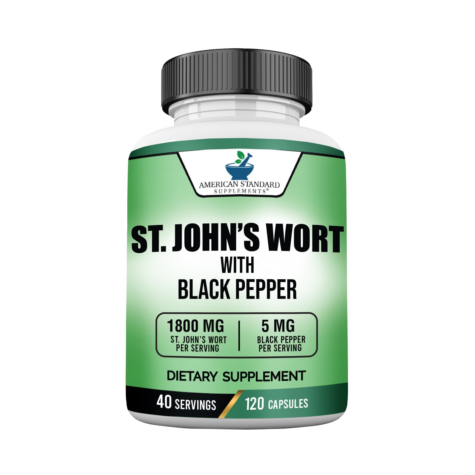 St. John’s Wort 1800mg Per Serving with Black Pepper Fruit Extract – 120 Capsule