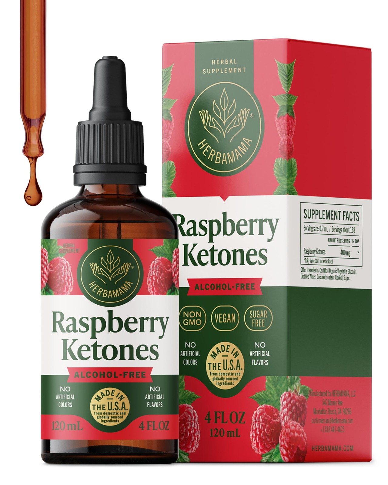 HERBAMAMA Raspberry Ketones Liquid Supplement – Metabolic 4 Fl Oz (Pack of 1)