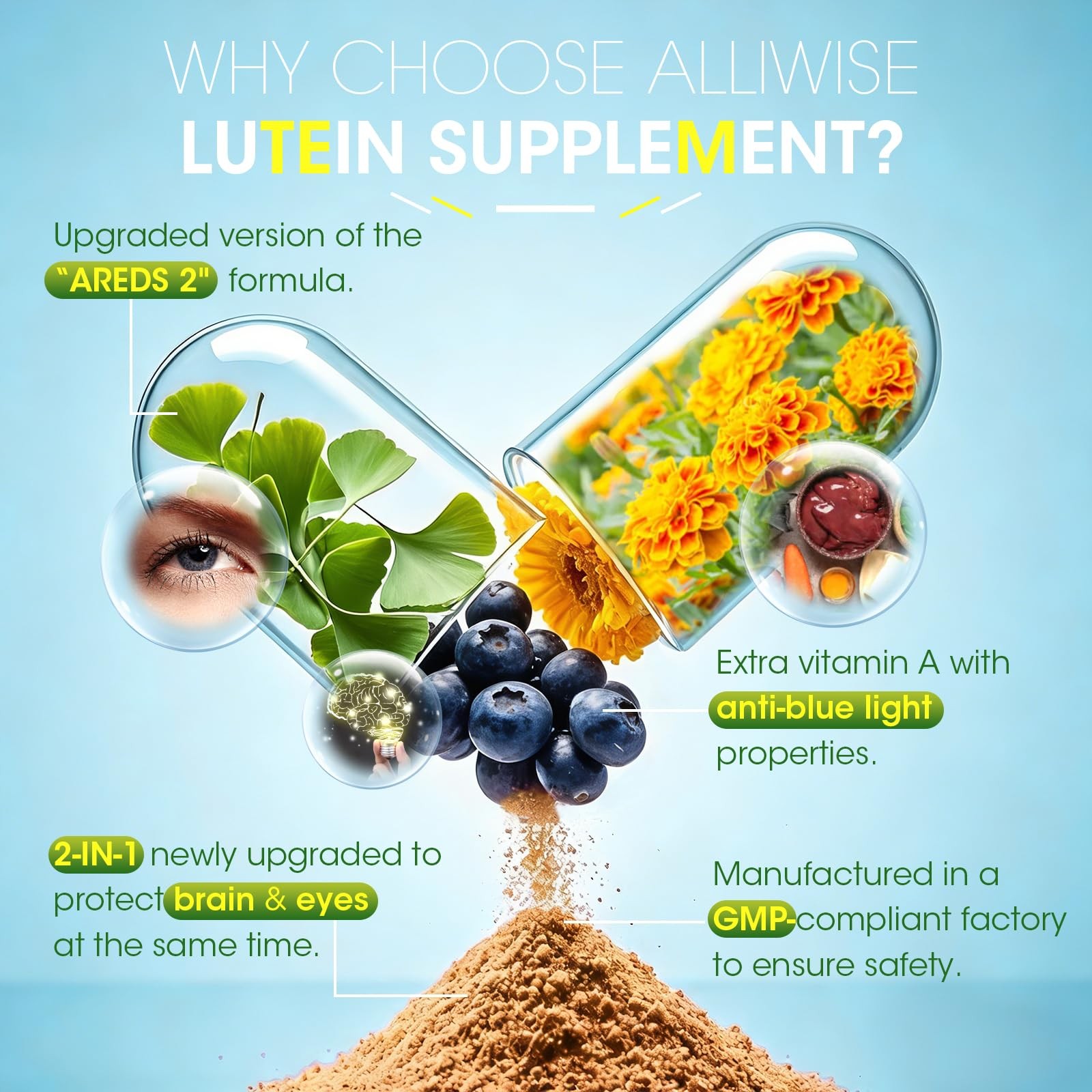 Alliwise Lutein Eye Vitamins 14 in 1 Supplement 120 Count (Pack of 1)