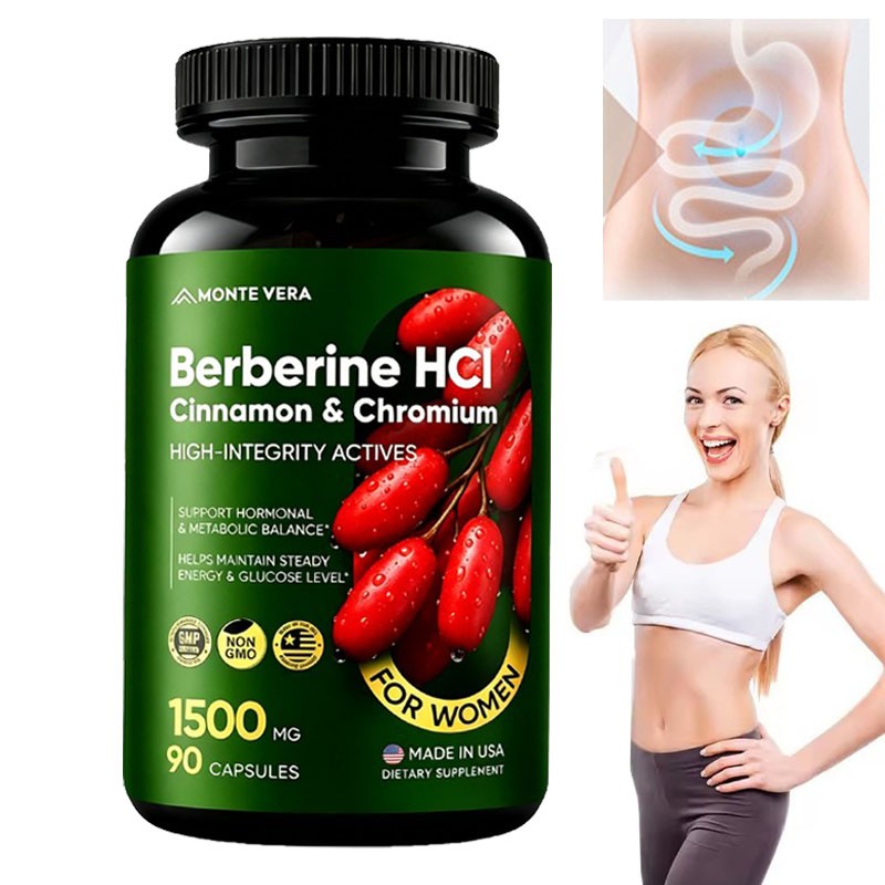 Berberine HCI 1500mg with Chromium Cinnamon Vegan Non-GMO Supplement 90 Capsules
