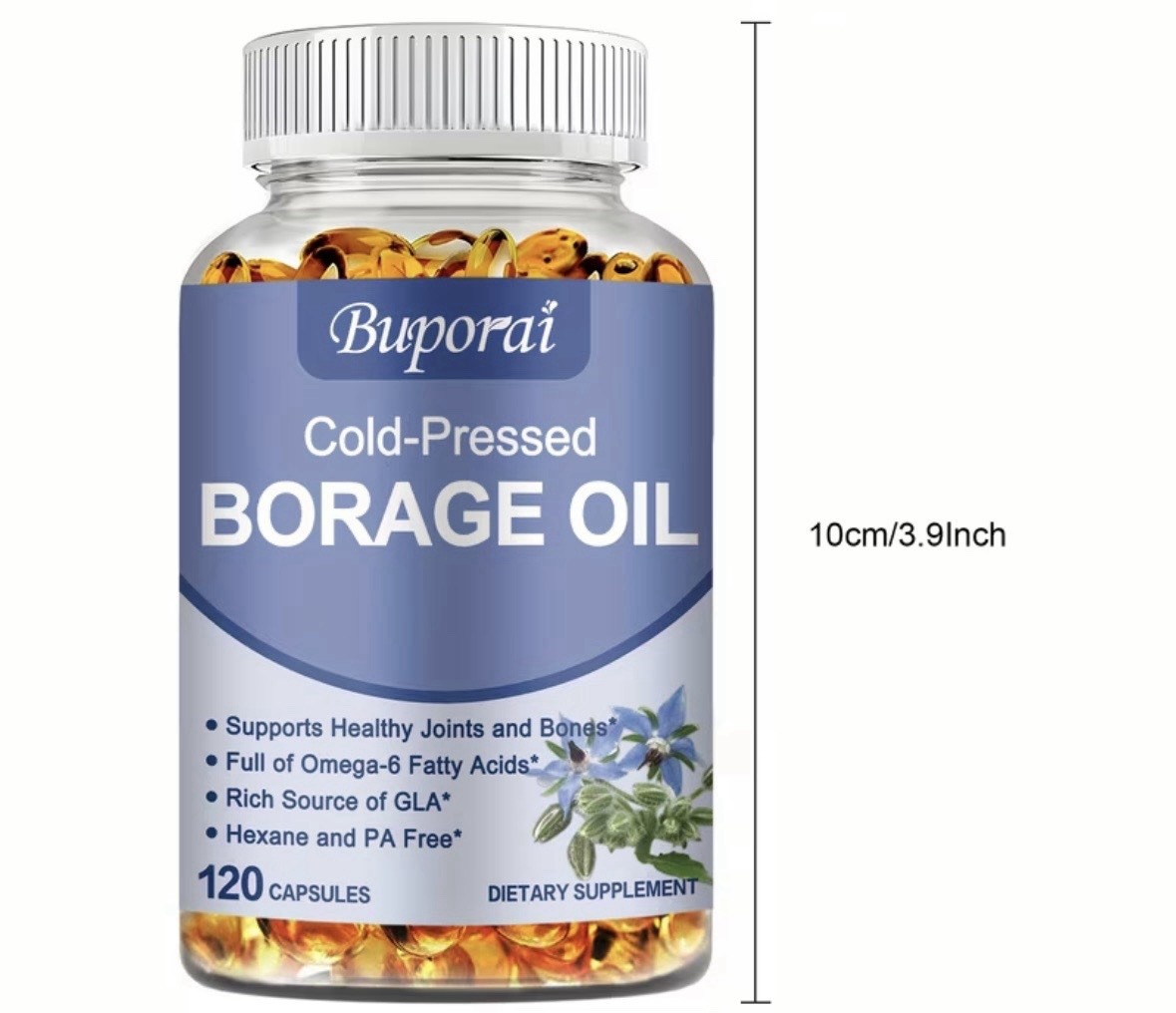 Buporai Cold-Pressed Borage Oil 1000mg Hexane-Free 120 Capsules Joint