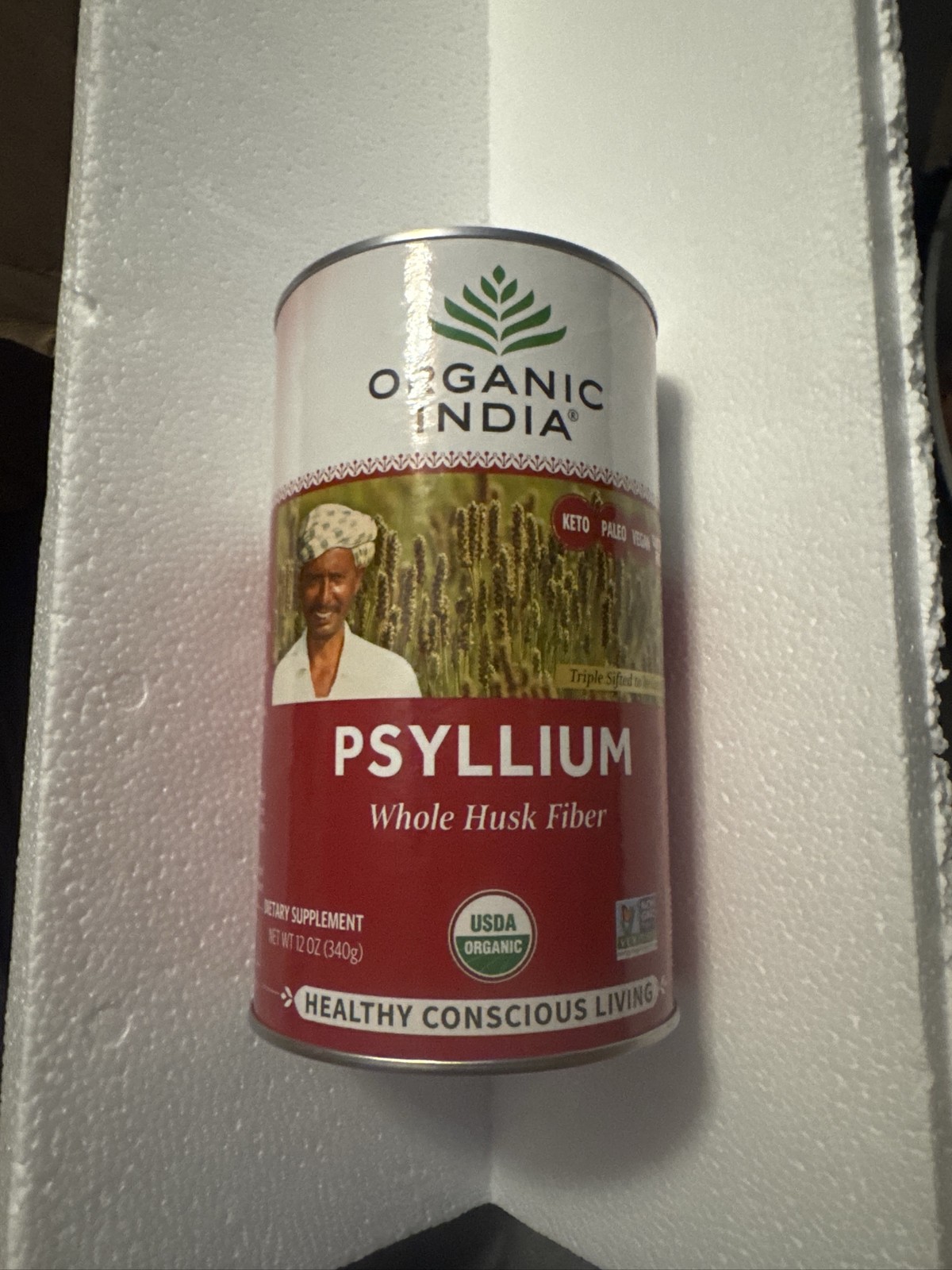 Organic India Psyllium Whole Husk Fiber Supplement Keto Vegan 12 oz