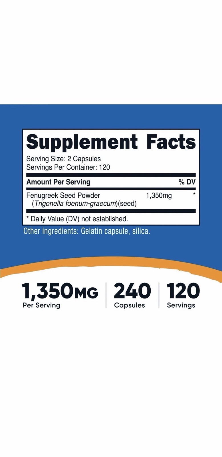 Nutricost Fenugreek Seed 1.350mg 240Capsules Gluten Free Non-GMO