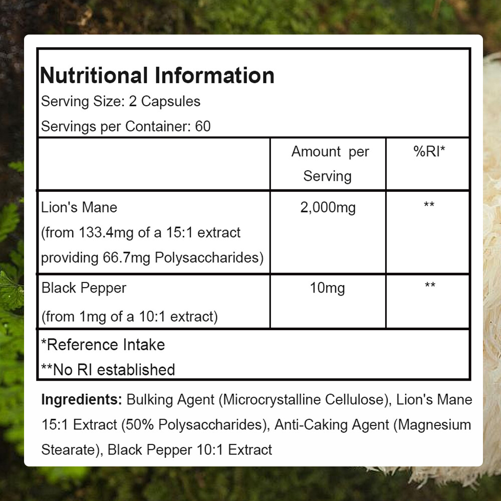Organic Lion’s Mane Mushroom 2000mg – Cognitive, Memory, Stress, Mood Support