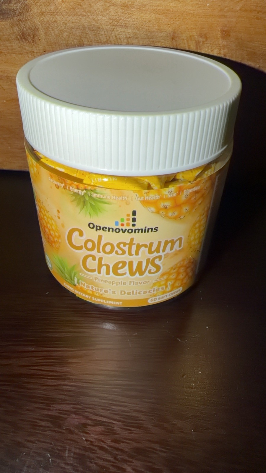 Openovomins Colostrum Soft Chews Pineapple 60ct Immune Gut Skin Digestion Energy