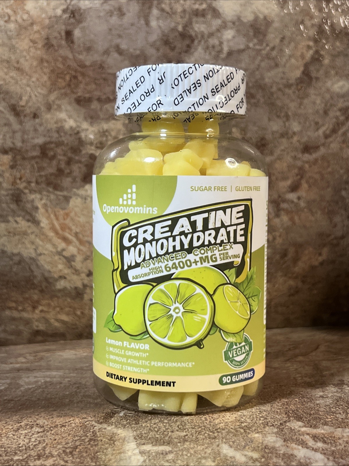 Openovomins Creatine Monohydrate Lemon 6400mg 90 Gummies Exp: 11/26 New Sealed