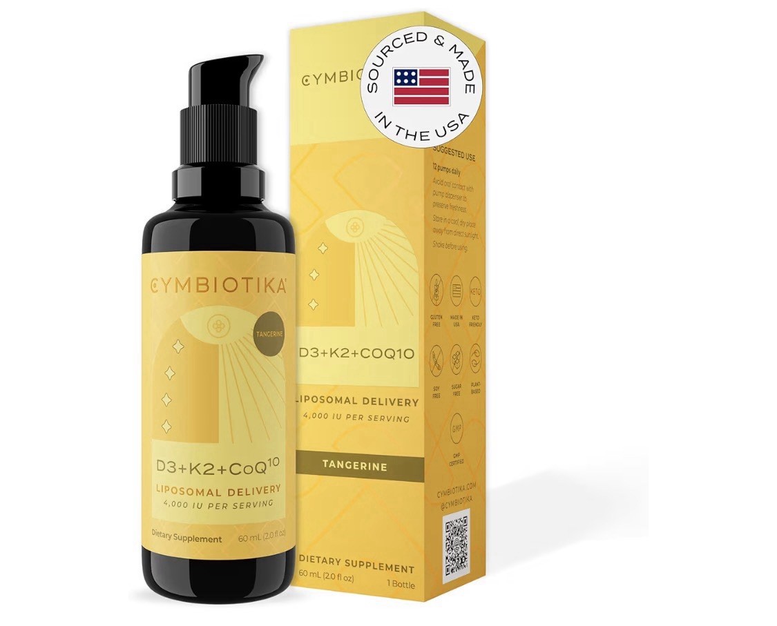 New Sealed CYMBIOTIKA D3+K2+CoQ10 Liquid Tangerine Flavor – 60 ml/2.0 fl oz
