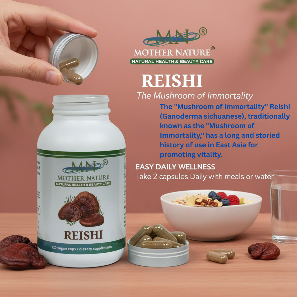 Mother Nature Reishi Mushroom Capsules Wellness Supplement — Vegetarian Capsules