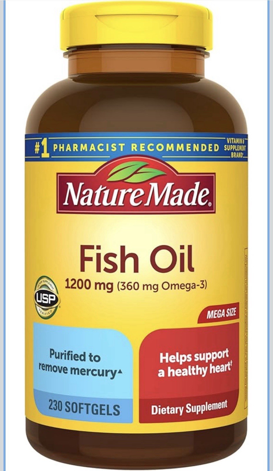 Nature Made Fish Oil 1200mg 230 Softgels Omega-3 Gluten-Free Dairy-Free