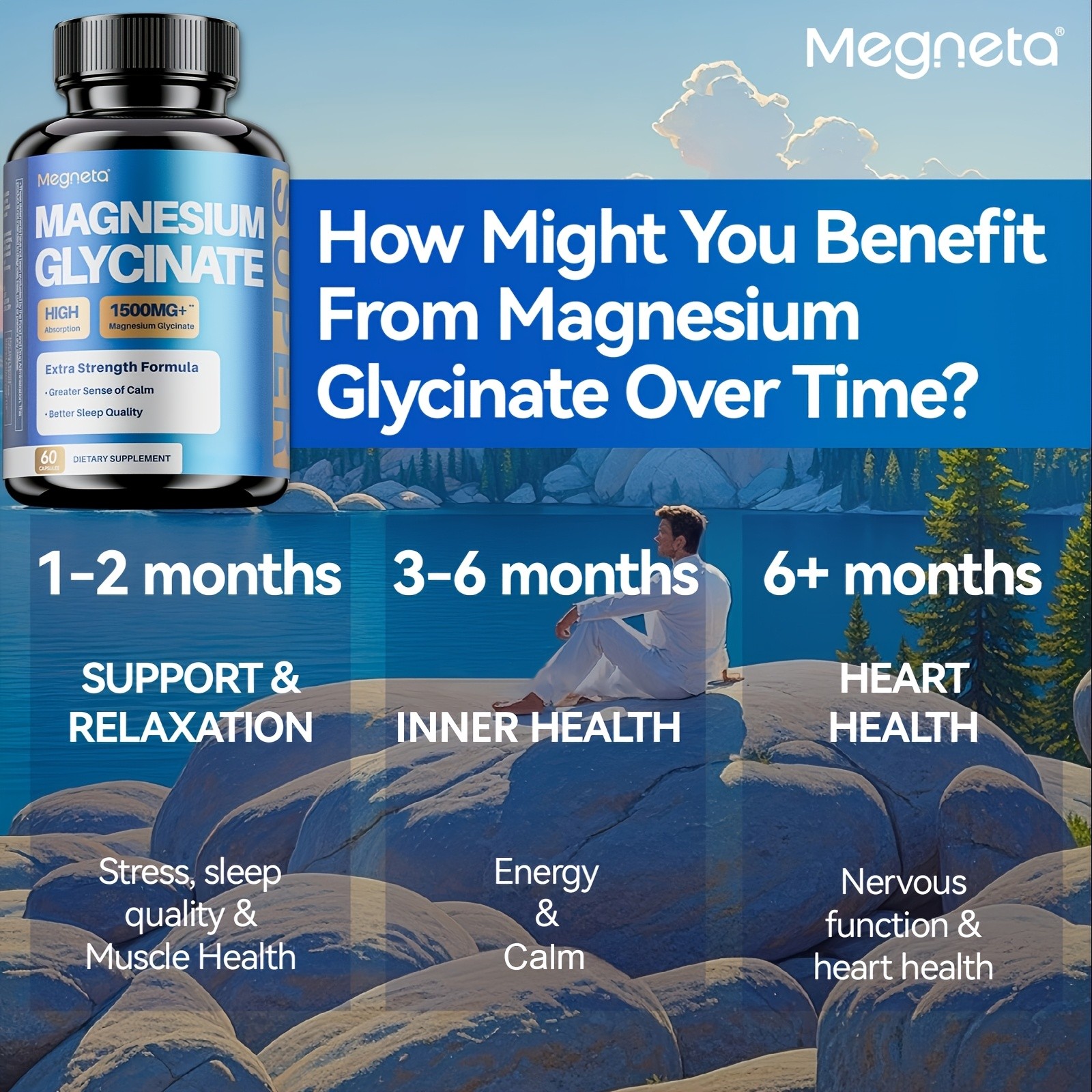Megneta Magnesium Glycinate Capsules with B6 & D3, 60ct