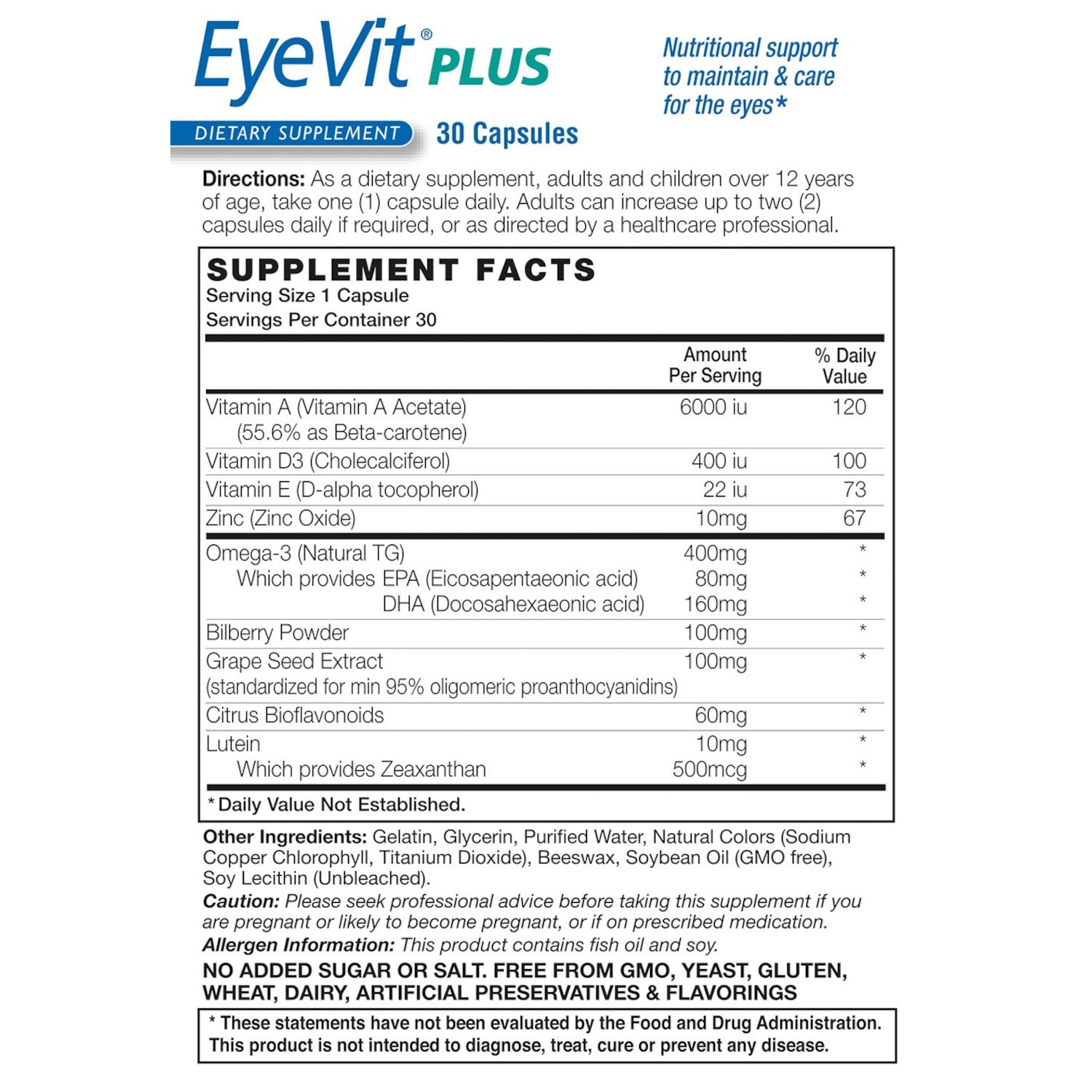 HealthAid Eye Vit Plus, Nutritional Vision Support, 30 Capsules