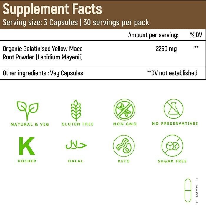 Maca Root Capsules 750mg for Boost Energy Male Enhancement & Performance 90Ct