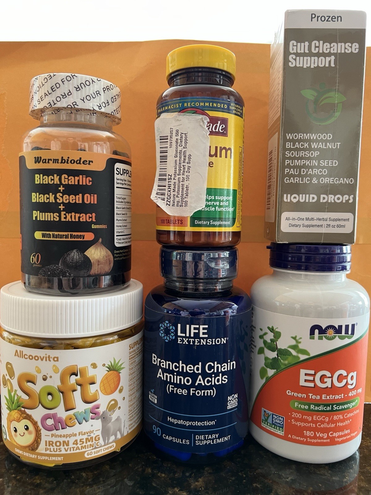 Lot of Mixed Supplements (BCAA, Iron, EGCg, Soursop, Potassium) – All Sealed!
