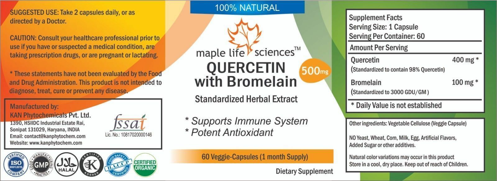 Quercetin 98% with Bromelain 3000 GDU – 500mg – AU Stock
