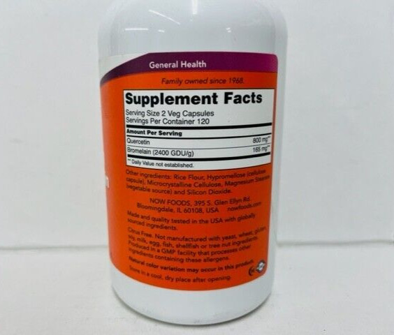 NOW Quercetin With Bromelain, 240 Capsules, EXP: 07/26- NEW/ SEALED