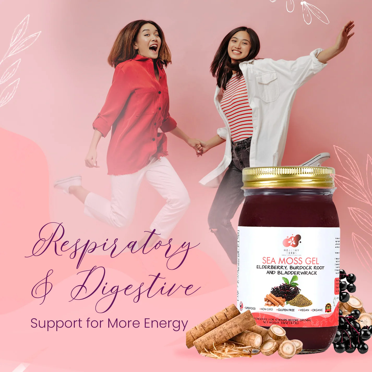 Healthy Herbs | Sea Moss Gel with Elderberry, Burdock Root and Bladderwrack