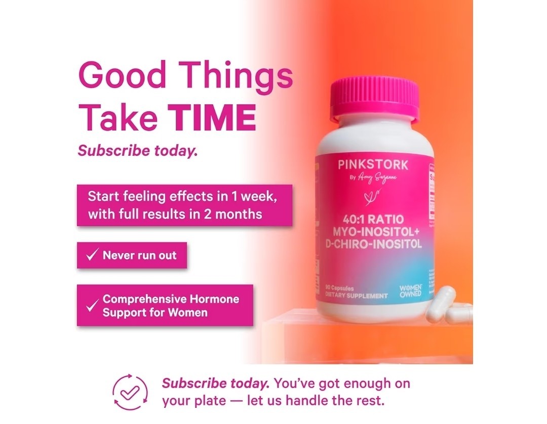 Pink Stork 40:1 Myo-Inositol + D-Chiro-Inositol 2000mg 90 Caps Gluten-Free