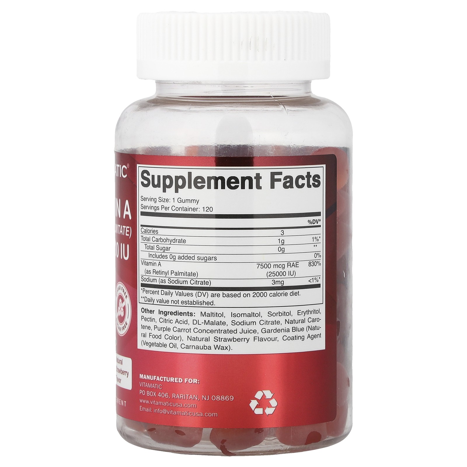Vitamin A (Retinyl Palmitate), Natural Strawberry, 25,000 IU, 120 Gummies