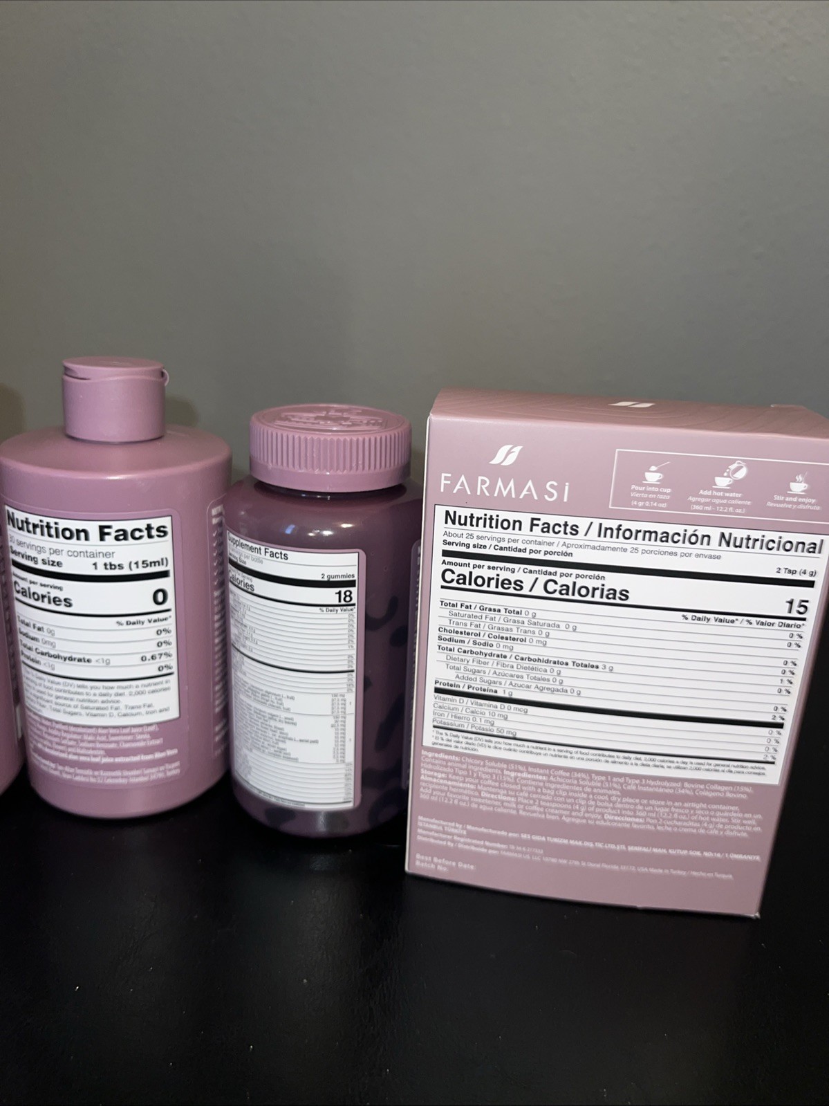 5 Farmasi Products Collagen Powder Coffee Chicory Spirulina And Berry Green