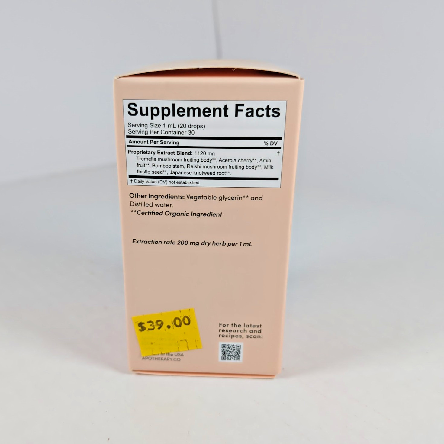 Apothekary The Honest Youth Skin Support Tincture 1.22 oz, 30 Servings, Exp 9/27